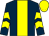 dark blue, yellow stripe, yellow chevrons on sleeves, yellow cap