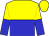 Yellow and blue halved horizontally, halved sleeves, yellow cap