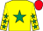 Yellow, emerald green star and stars on sleeves, Red cap