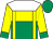 yellow and emerald green halved horizontally, yellow braces, white yoke, yellow sleeves, emerald green cuffs, emerald green cap