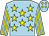 Light blue, yellow stars, striped sleeves, light blue cap, yellow diamonds