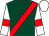 Dark green, red sash, white sleeves, red armlet, white cap