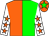 Orange and green halved vertically, white sleeves, orange stars, orange cap,green star