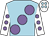 LIGHT BLUE, large MAUVE spots, WHITE sleeves, MAUVE spots, WHITE cap, LIGHT BLUE spots