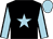 black, light blue star and sleeves, black seams, light blue cap