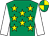 Emerald green, yellow stars, white sleeves, emerald green and yellow quartered cap