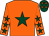 Orange, dark green star, dark green stars on sleeves, dark green cap, orange stars