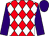 Red and white checked diamonds, purple sleeves and cap