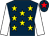 Dark blue, yellow stars, white sleeves, dark blue cap, red star