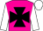 Dayglo pink, black maltese cross, white sleeves and cap