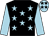 Black, light blue stars and sleeves, light blue cap, black stars