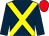 Dark blue, yellow cross belts, red cap