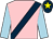 Pink, dark blue sash, light blue sleeves, dark blue cap, yellow star