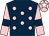 Dark blue, pink spots, pink sleeves, dark blue armlet, pink cap, white star