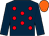 DARK BLUE, RED spots, DARK BLUE sleeves, ORANGE cap