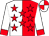 White and red halved, red stars, white sleeves, red cuffs, quartered cap