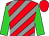 red and grey diagonal stripes, lime green sleeves, red cap