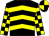 Black, yellow chevrons, checked sleeves, quartered cap