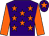 Purple, orange stars, orange sleeves, orange star on cap