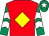 Red, yellow diamond, emerald green and white chevrons on sleeves, emerald green cap, white star