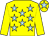 Yellow, light blue stars, yellow sleeves, yellow cap, light blue star