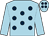 Light blue body, dark blue spots, light blue sleeves