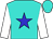 Turquoise, blue star, white sleeves, turquoise cap