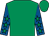 Emerald green, royal blue sleeves, emerald green stars