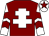 Maroon, white cross of lorraine, white sleeves, maroon chevrons, white cap, maroon star