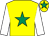 Yellow, emerald green star, white sleeves, yellow cap, emerald green star