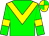 Green body, yellow chevron, green arms, yellow armlets, yellow cap, green quartered