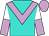 Turquoise, lilac chevron, white and lilac halved sleeves, lilac cap