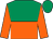 Emerald green and orange halved horizontally, orange sleeves, Emerald green cap