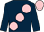 Dark blue, large pink spots, pink cap