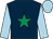 Dark blue, emerald green star, light blue sleeves & cap