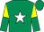 Emerald green, white star, yellow halved sleeves, emerald green cap