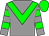 Grey body, big-green chevron, grey arms, big-green hooped, big-green cap