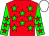 Red body, green stars, green arms, red stars, white cap