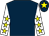 Dark blue, white sleeves, yellow stars, dark blue cap, yellow star