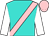 Turquoise, pink sash, white sleeves, pink cap