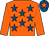 Orange, royal blue stars, orange sleeves, royal blue cap, orange star