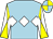 Light blue, white triple diamond, white and yellow diabolo on sleeves, light blue and yellow quartered cap