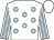 White, light blue spots, striped sleeves, white cap