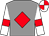 Grey, red diamond, white sleeves, red armlets, quartered cap