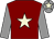 Maroon, beige star, grey sleeves, grey cap, beige star