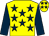 Yellow, Dark Blue stars and sleeves, Yellow cap, Dark Blue stars