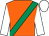 Orange, emerald green sash, white sleeves and cap