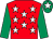 Red, white stars, emerald green sleeves, emerald green cap, white star