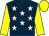 Dark blue, white stars, yellow sleeves & cap