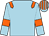 Light blue, orange epaulets, orange armlets, light blue cap with orange stripes